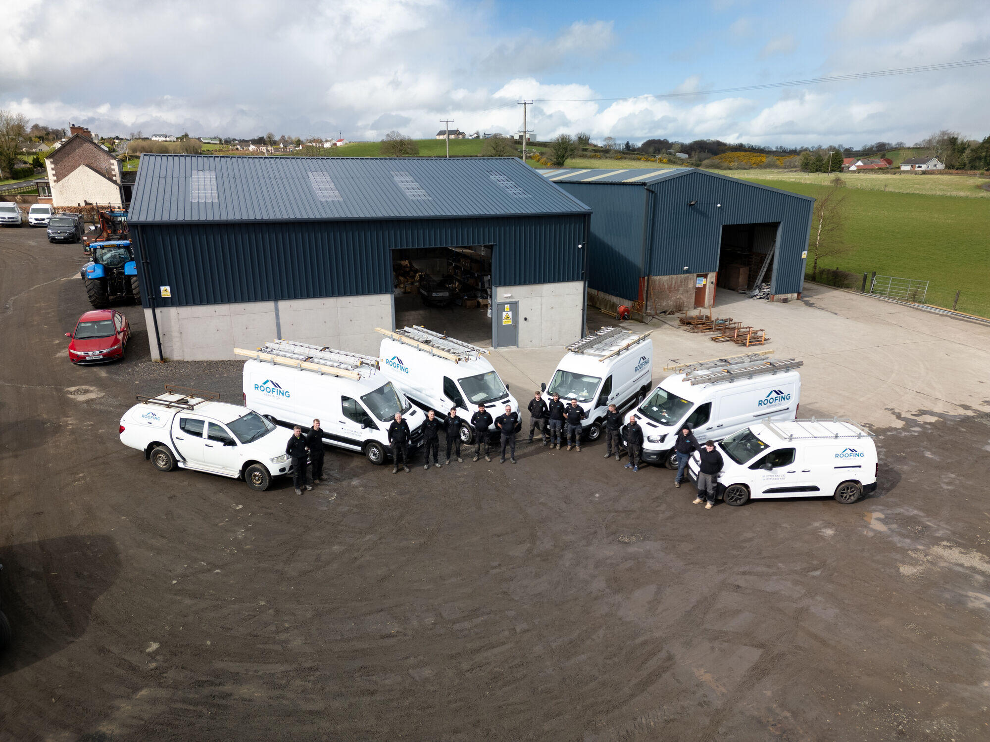 Aerial view of the Roofing Repair Co. yard in Bellaghy